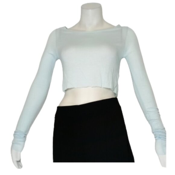 Women Light Blue Long Sleeve Crop Top - Picture 1 of 1